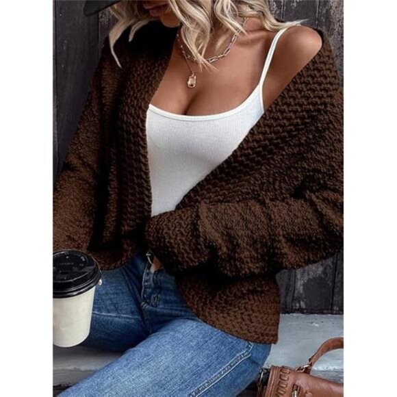 Women's 2024 Fashion Casual OpenFront Long Sleeve Chunky Knit Cardigans Sweaters - Picture 3 of 5